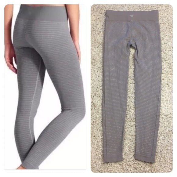 ATHLETA COBBLESTONE GREY SHIMMER STRIPE TIGHTS - Picture 5 of 6